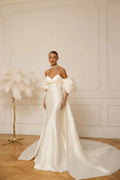 Elegant Simple Wedding Dresses Satin Sheath Mermaid Sexy Bridal Gowns Strapless Backless Sleeveless Robes Vestidos De Novia White