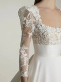 Ballgown Wedding Dress with Square Neckline Vestido De Novia Bow Satin Court Train Sleeves Bridal Gowns Modern Princess White Mermaid Satin