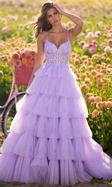 Lavender Heart Shaped Neck A-line Evening Dress Pleated Tulle Party Dress Spaghetti Strap