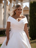 Simple Satin Wedding Dress V-Neck Off the Shoulder Short Sleeves Plus Size Bride Gowns Classic A-Line Floor Vestidos De Novia