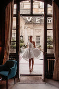 Simple White Satin One Shoulder Mini Wedding Dress Above Knee Back Button A-Line Sleeveless Pleats Vestidos De Novia
