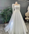 Simple Gentle Beads A Line Wedding Dresses For Women Sexy Square Collar Lace Tulle Sequined Bridal Gowns Backless Vestidos Ivory