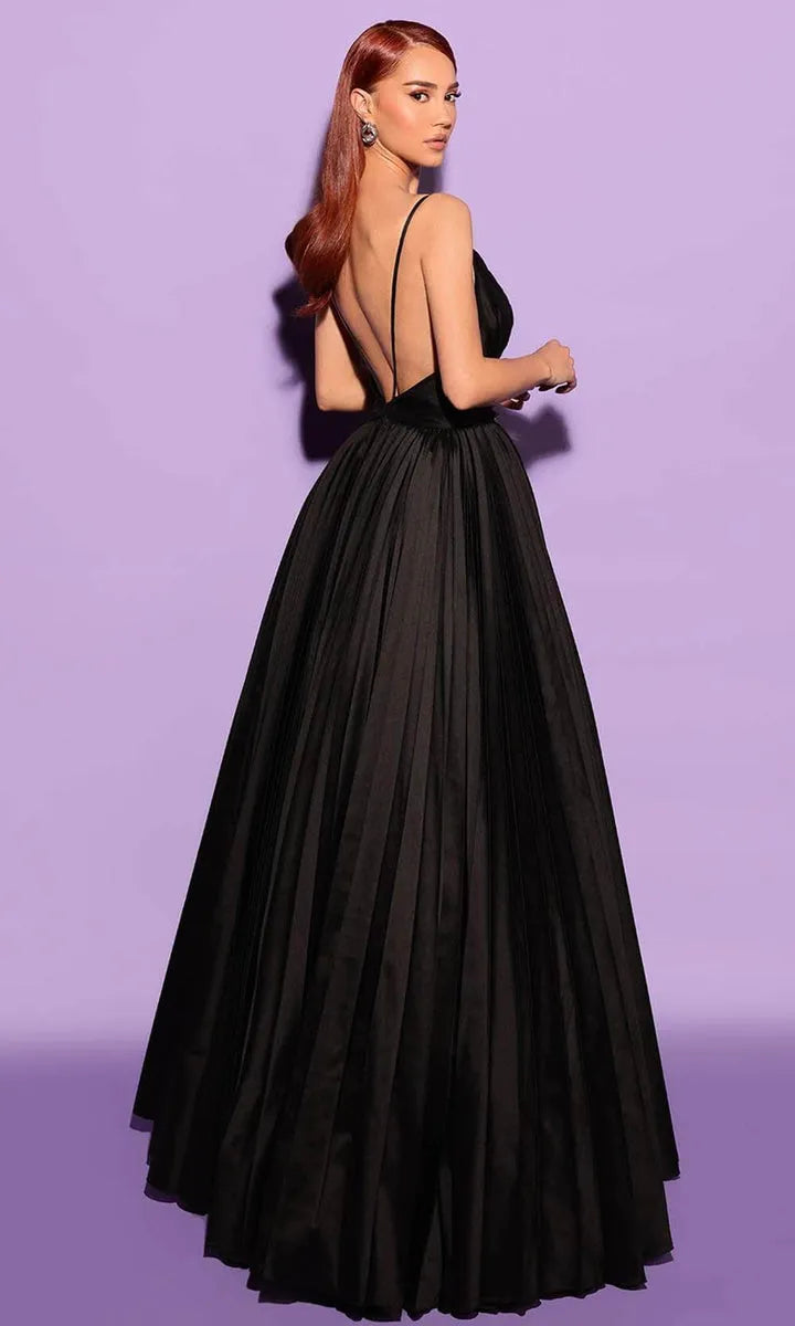 Elegant Black A-Line Satin Prom Dress Spaghetti Strap Sleeveless Floor Length Sheath Evening Dress vestido de gala