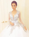 Charming V-Neck Robe de mariée Hollow Back Buttons Lace Appliques Beads Sequins Bridal Ball Gown Arab Tulle Wedding Dress