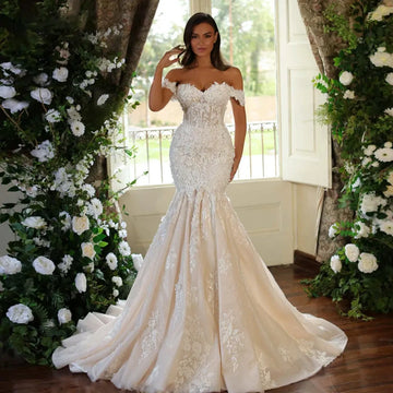3d Flower Applique Litter Mermaid Wedding Dresses For Woman Cap Sleeve Princess Bridal Gown Lace Up Lace-up Dress Robe Floor Length