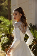 Modest High Collar Long Sleeve Wedding Dress Sparkly Sequins Bride Robe Elegant A-line Long Bridal Gown Robe De Mariée