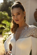 Modest High Collar Long Sleeve Wedding Dress Sparkly Sequins Bride Robe Elegant A-line Long Bridal Gown Robe De Mariée