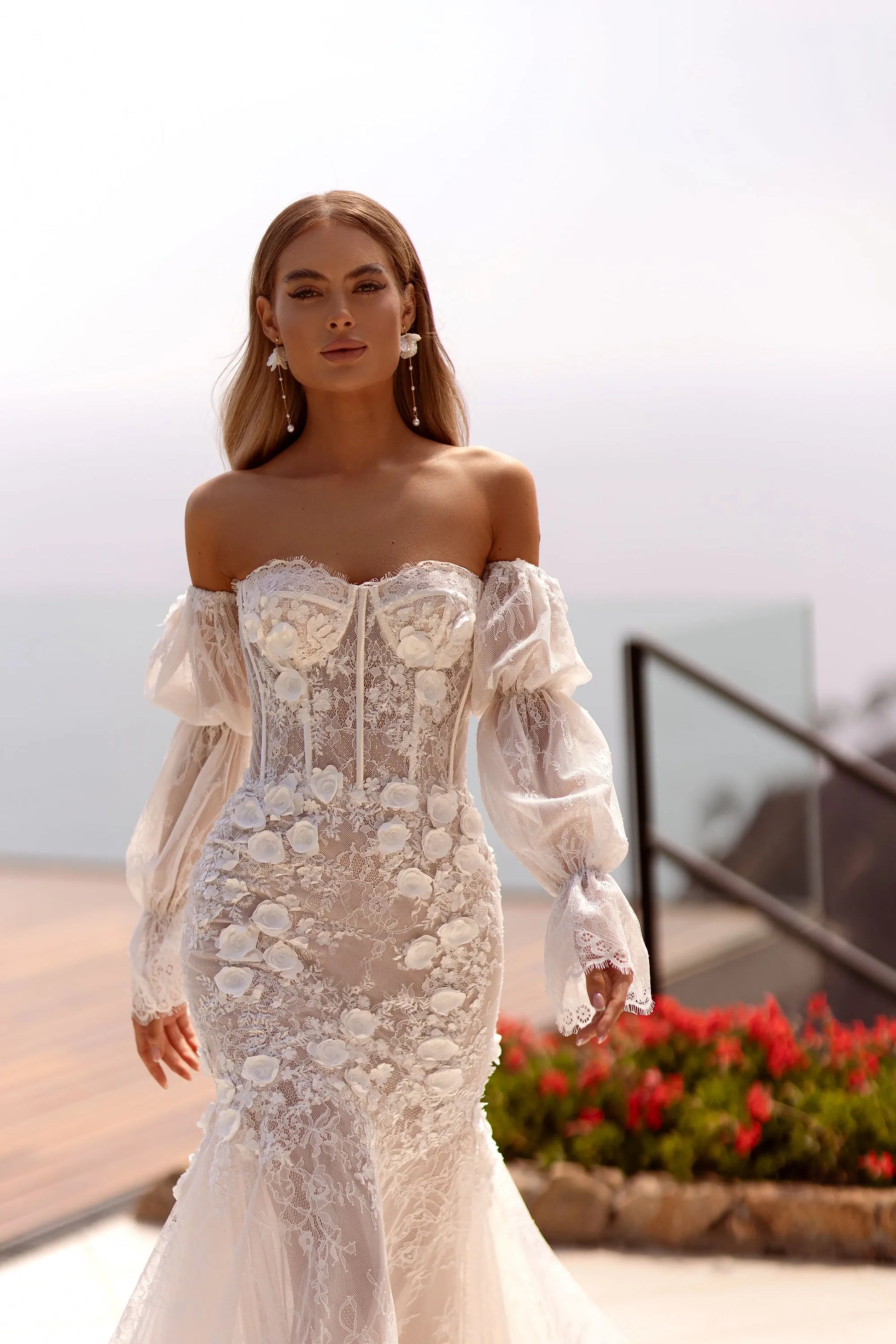 Romantic Sweetheart Neck Wedding Dress Classic 3D Flower Bridal Gown Elegant Lace Mermaid Long Bride Robe Vestidos De Novia