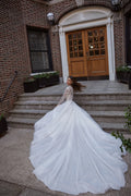 Vintage Lace A-Line Wedding Dresses Glitter Tulle Brush Train High Neck Appliques Bridal Gowns Long Sleeves Bride Dress