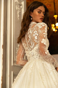 Modest High Collar Long Sleeve Wedding Dress Classic Lace Appliques Dress For Bride Sparkly A-line Bridal Gown Robe De Mariée