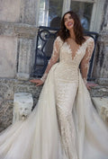 Delicate Floral Appliques On The Fitted Bodice Illusion Neckline Back Wedding Dress Romantic 2 In 1 Mermaid Bridal Gowns