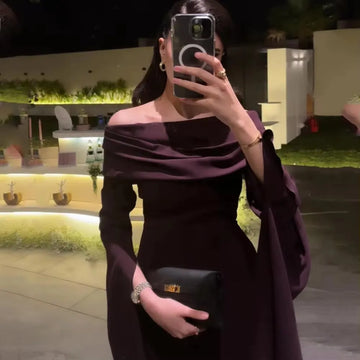 Purple Satin Long Mermaid Evening Dresses Off The Shoulder Pleats Dubai Arabic Women Prom Gowns Party Dress Vestidos