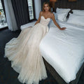 Beach Glitter Wedding Dress V Neck Party Bridal Dresses Vestido De Noiva Gelinlik Arabic mariee Shiny Bridal Gowns Ivory