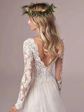 A Line Long Sleeve Bridal Dresses Wedding Dress Tulle Lace Long Ivory Vestido De Novia Open Back Plus Size