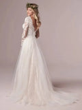 A Line Long Sleeve Bridal Dresses Wedding Dress Tulle Lace Long Ivory Vestido De Novia Open Back Plus Size
