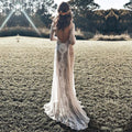 Backless Wedding Dresses Long Sleeves Vintage Bohemian Open Back Sexy Illusion Beach Wedding Bridal Dress Simple Bride Gown As Picture