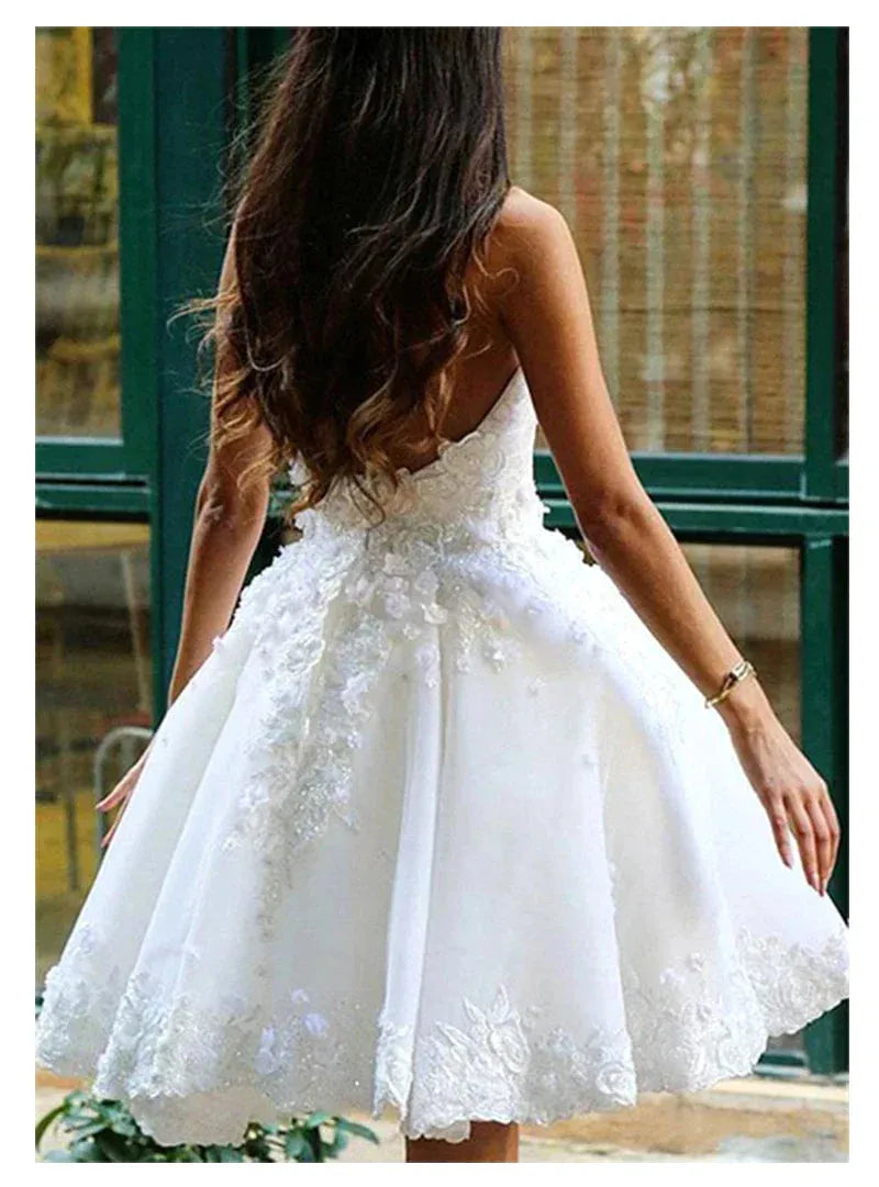 Short Informal Wedding Dress White Bride Dresses vestido de novia 3D Flowers Ball gown Wedding Dresses