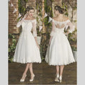 Off-shoulder Short Wedding Dress Elegant Tea-Length Half Sleeve Lace Appliques Boat-Neck Bridal Gown Vestidos De Novia White