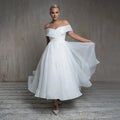 Short Civil Wedding Dresses For Women Ankle-Length Off The Shoulder Bride Dress Robe De Mariée A-line Simple Ivory