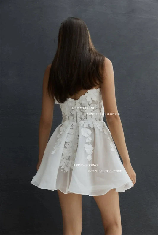 Sexy Mini A-Line Wedding Dresses Lace Flowers Sweetheart Sleeveless Bridal Gowns Women Robe De Marriage Wedding Party Dress
