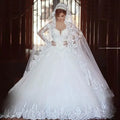 A-Line Luxury Princess Wedding Dresses Long Sleeve Lace Charming Bride Dress For Women Ivory