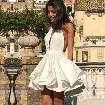 Sexy Halter Collar Short Wedding Dress For Bride Sleeveless A-Line Bridal Gown Simple Satin Vestido De Novia Champagne
