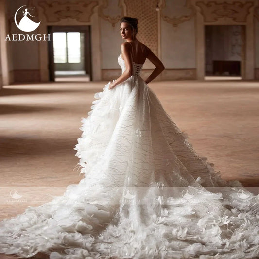 Ball Gown Luxury Wedding Dresses High Neck Long Sleeve Vestido De Novia Embroidery 3D Flowers Robe De Mariee