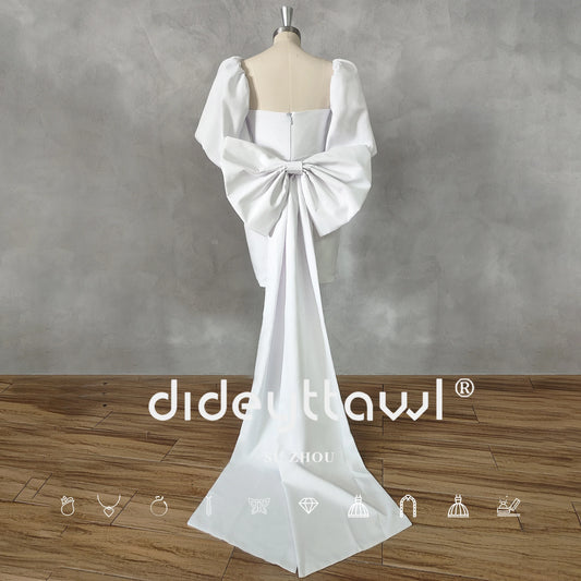 Sweetheart Puff Sleeves Pleats Short Wedding Dress Bow Sheath Above Knee Mini Bridal Gown Custom Made