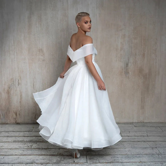 Short Civil Wedding Dresses For Women Ankle-Length Off The Shoulder Bride Dress Robe De Mariée A-line Simple