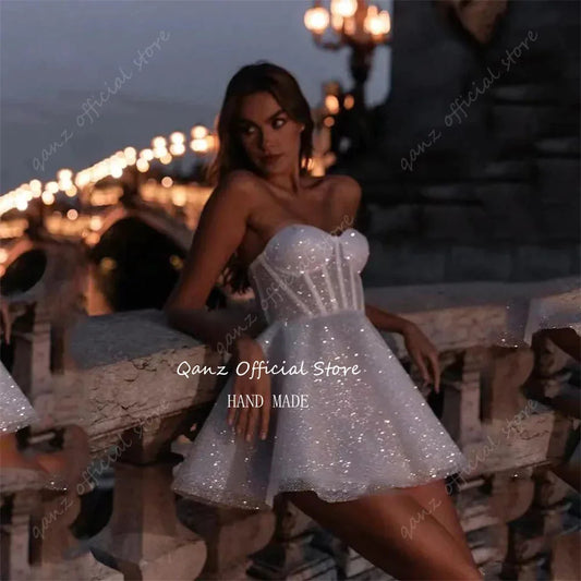 Sparkle Short Wedding Dresses Tulle Sweetheart A Line Bridal Gowns Above Kneen Length Party Dress Women Elegant Luxury