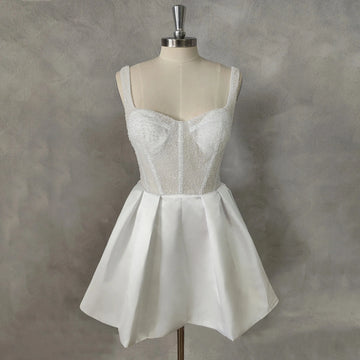 Sleeveless V-Neck Mini Crepe A-Line Wedding Dress For Women Backless Short Above Knee Bridal Gown Custom Made Ivory