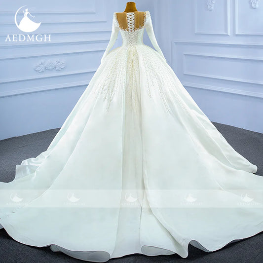 Ball Gown Matte Satin Wedding Dresses Sweetheart Long Sleeve Vestido De Novia Lace Beaded Elegant Robe De Mariee