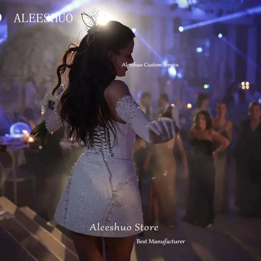 Modern Mini Straight Prom Dresses Sequin Beaded Crystal Sleeveless Evening Dress Strapless Backless Saudi Arabia