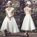 Beach Short Wedding Dresses Tea Length Bride Dress Cap Sleeves Sweetheart Lace Robe De Mariée Vestido De Novia A-For Women