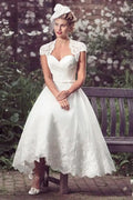 Beach Short Wedding Dresses Tea Length Bride Dress Cap Sleeves Sweetheart Lace Robe De Mariée Vestido De Novia A-For Women