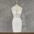 O-Neck Appliques Sheath Short Wedding Dress Detachable Train Cut Out Back Above Knee Mini Bridal Gown Ivory