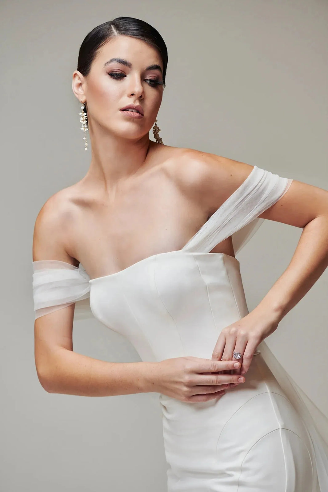 white long sleeve evening dress Off Shoulder Satin Color:Flower2 NO PRINT ID Wedding guest dresses for