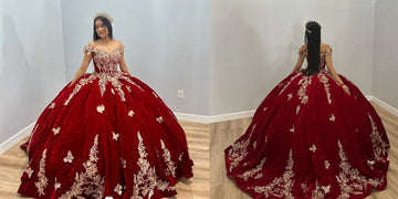 Vestidos de quinceañera de satén burdeos, apliques de mariposa y flores doradas, vestido de fiesta de cumpleaños de princesa, Vestidos de 15 años