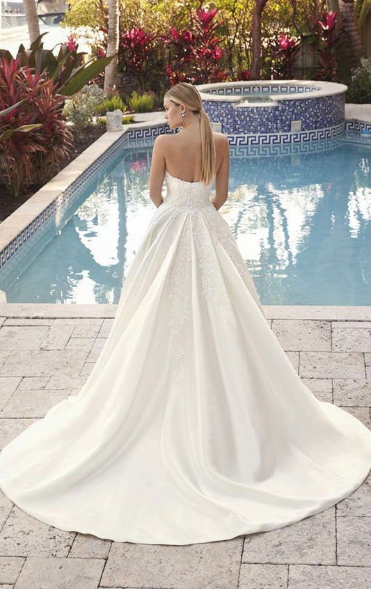 Vestidos De Novia Beach Sexy Wedding Dress Mermaid Strapless Lace Applique Satin Bridal Gown Detachable Train Robe De Soiree
