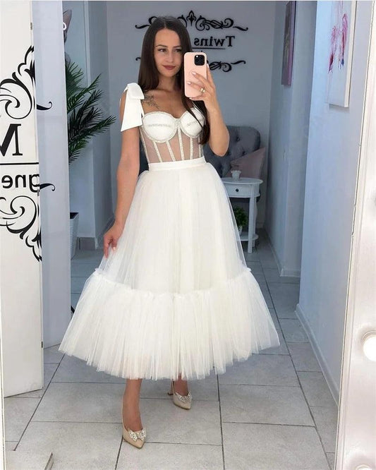 Short Tulle Wedding Dress For Women Sleeveless Sweetheart Cocktail Dress Vestido De Novia Beach Sweetheart Robe Do