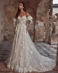 Luxury Elegant Wedding Dresses A Line Woman's Pastrol 3D Flower Lace Applique Princess Bride Gowns Formal Vestidos De Novia Beige