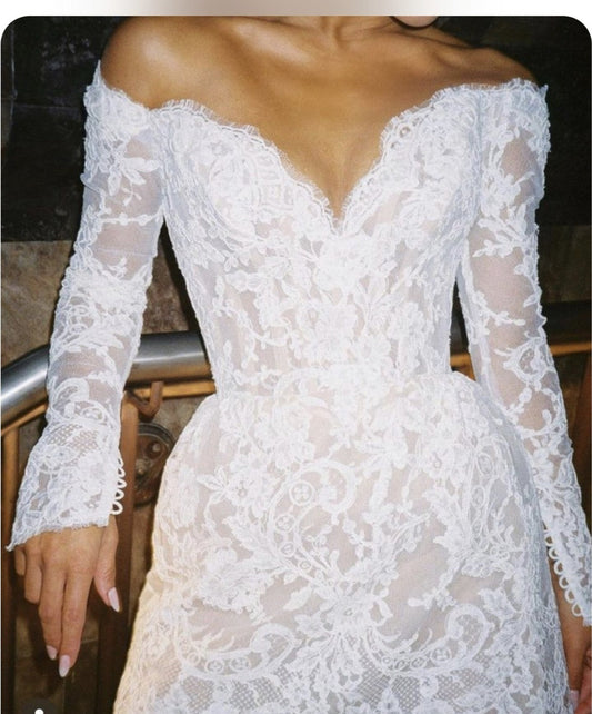 Full Lace Mini Wedding Dresses For Bride Long Sleeves Formal Bridal Gowns Sweetheart Wedding Party Gowns robes de mariée