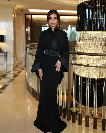 Black Mermaid Prom Dresses Long Sleeve Evening Gowns Side Split Saudi Arabia Formal Satin Noble Party Dress