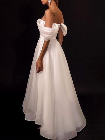 Ivory Short Strapless Off-the-Shoulder Wedding Dress Vestido De Novia Satin Mermaid Bow Satin Court Train Sleeves White Modern Bridal Princess Gown