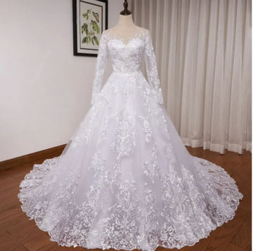 Heuloria Princess Ball Gown Wedding Dress Lång ärm Sweetheart Plus Size Robe de Mariee Lace Beading Bride Dress Court Train