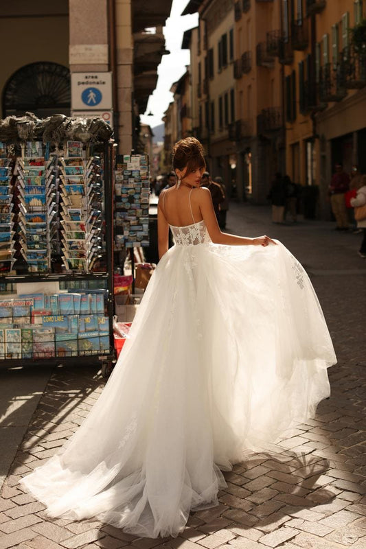 Vestidos De novia elegantes De línea a para mujer, vestido De novia con escote en forma De corazón De encaje y espalda abierta, vestido De novia con tirantes finos De tul, Vestidos De novia