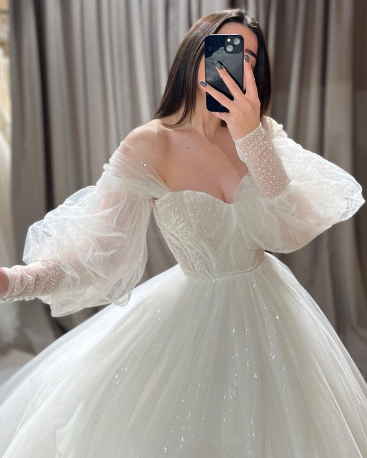 KapokDressy-vestidos de novia elegantes de encaje con purpurina, escote en forma de corazón, brillantes, con hombros descubiertos, sin espalda, vestido de novia brillante