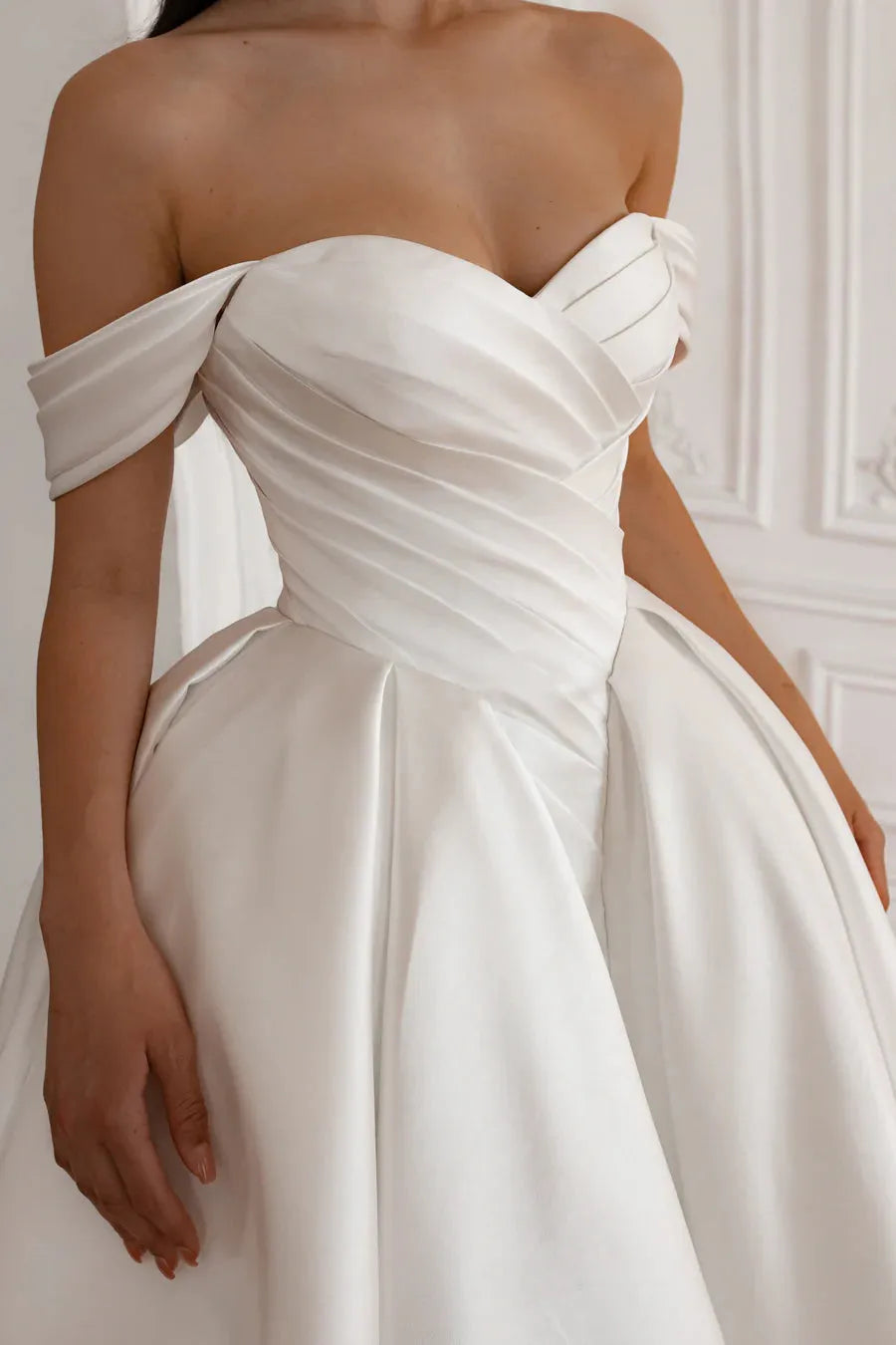 Basque Waist Wedding Dress Satin Princess Mermaid Vestido De Novia Cou