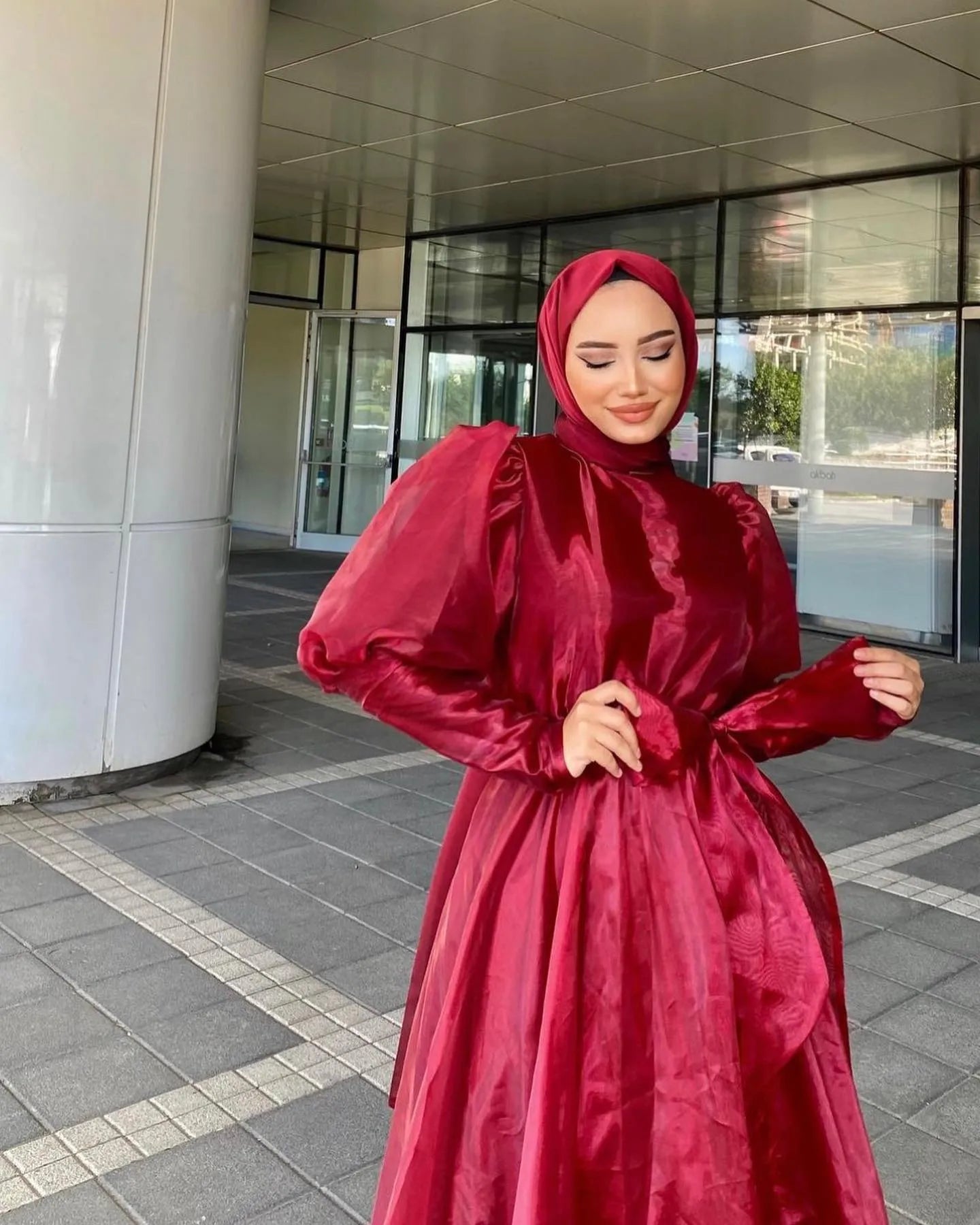 hijab silk dress Modest Women's Satin Dress 24559