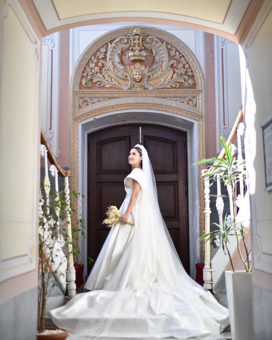 Classic Elegant Wedding Dresses Women's A Line Satin Sexy V Neck Princess Off The Shoulder Formal For Bridal Gowns Vestido Novia